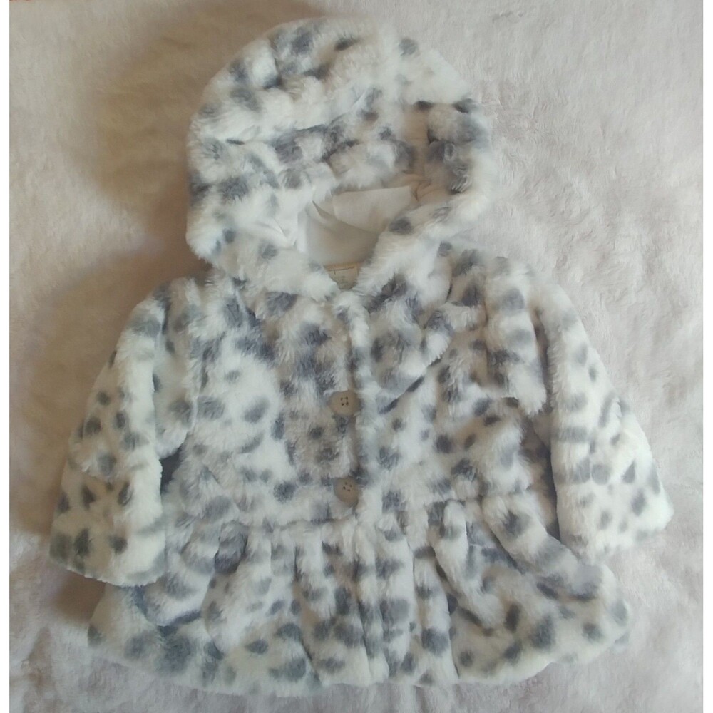 Coat 3 to 6 Months First Impressions Faux Fur Dress Hooded Baby Girls white gray
